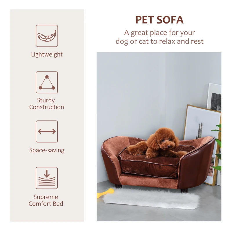 PawHut Dog Sofa Bed for Small-Sized Dogs, Pet Couch with Removable Soft Cushion, Cat Sofa Lounge with Back Pocket, Thick Sponge, Wooden Frame