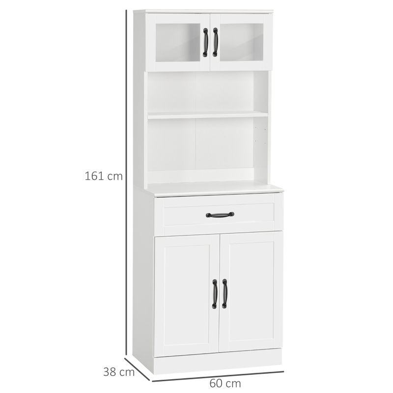 HOMCOM Buffet haut armoire de cuisine 2 portes vitrées étagère tiroir et placard double porte 60 x 38 x 161 cm blanc