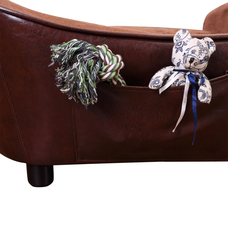 PawHut Dog Sofa Bed for Small-Sized Dogs, Pet Couch with Removable Soft Cushion, Cat Sofa Lounge with Back Pocket, Thick Sponge, Wooden Frame