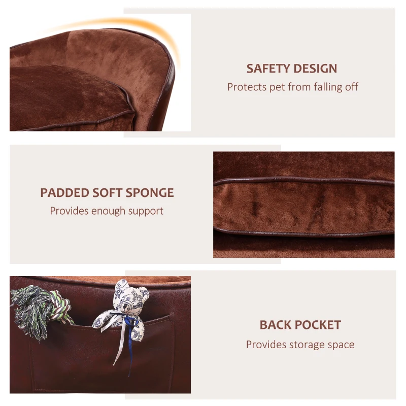 PawHut Dog Sofa Bed for Small-Sized Dogs, Pet Couch with Removable Soft Cushion, Cat Sofa Lounge with Back Pocket, Thick Sponge, Wooden Frame