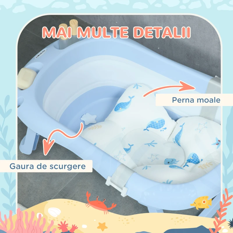 ZoneKiz Cadita Pliabila pentru Copii 0-6 Ani – Cu Perna & Spatii de Depozitare