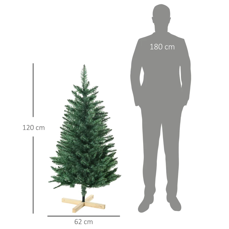 HOMCOM Sapin de Noël artificiel 200 branches avec pied croix en bois amovible - Ø 62 x 120H cm - vert