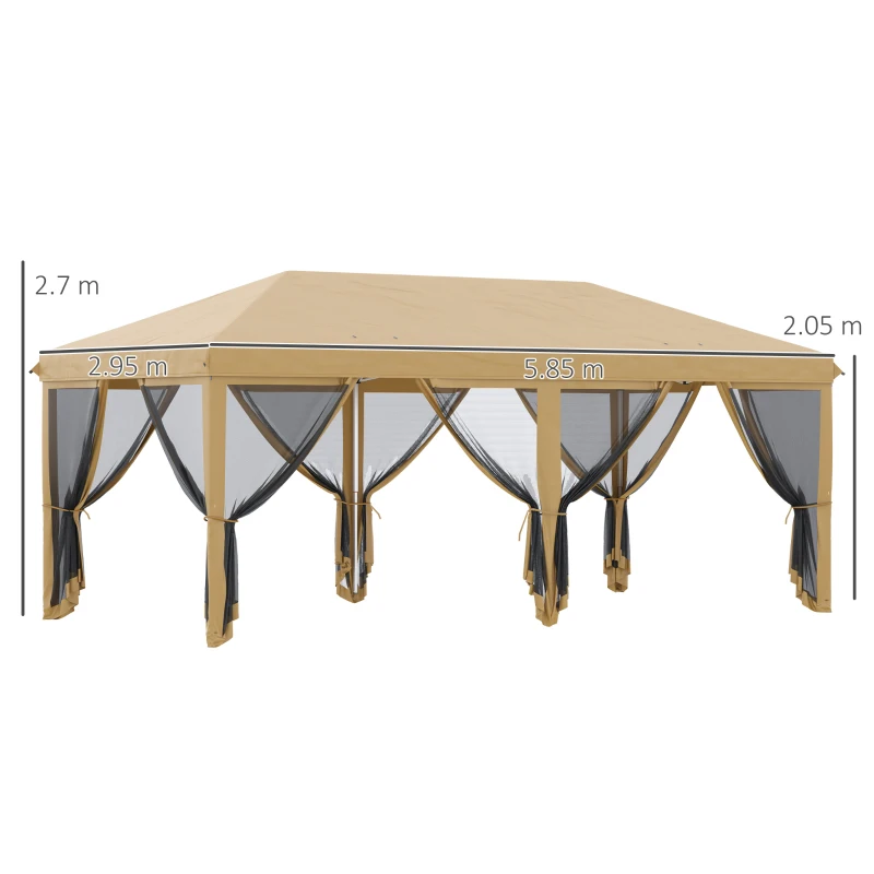 Outsunny Baldachin Pop-Up cu Plasă, Cort pentru Petreceri cu Geantă de Transport pentru Exterior, 585x295x270 cm, Bej