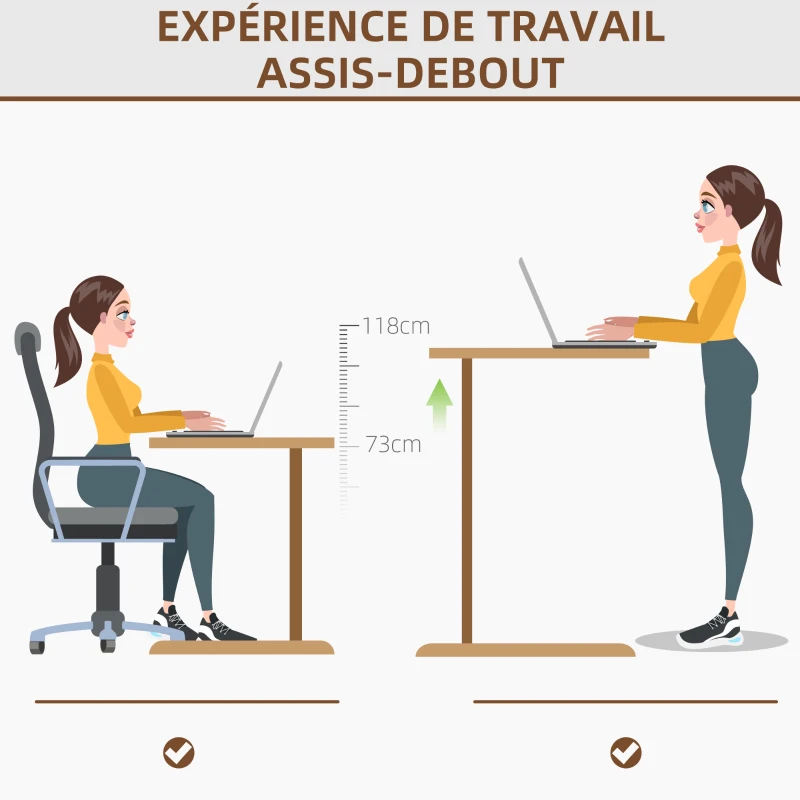Vinsetto Bureau assis-debout électrique réglable en hauteur mode de spécifique acier 120 x 60 x 73-118 cm aspect bois et noir
