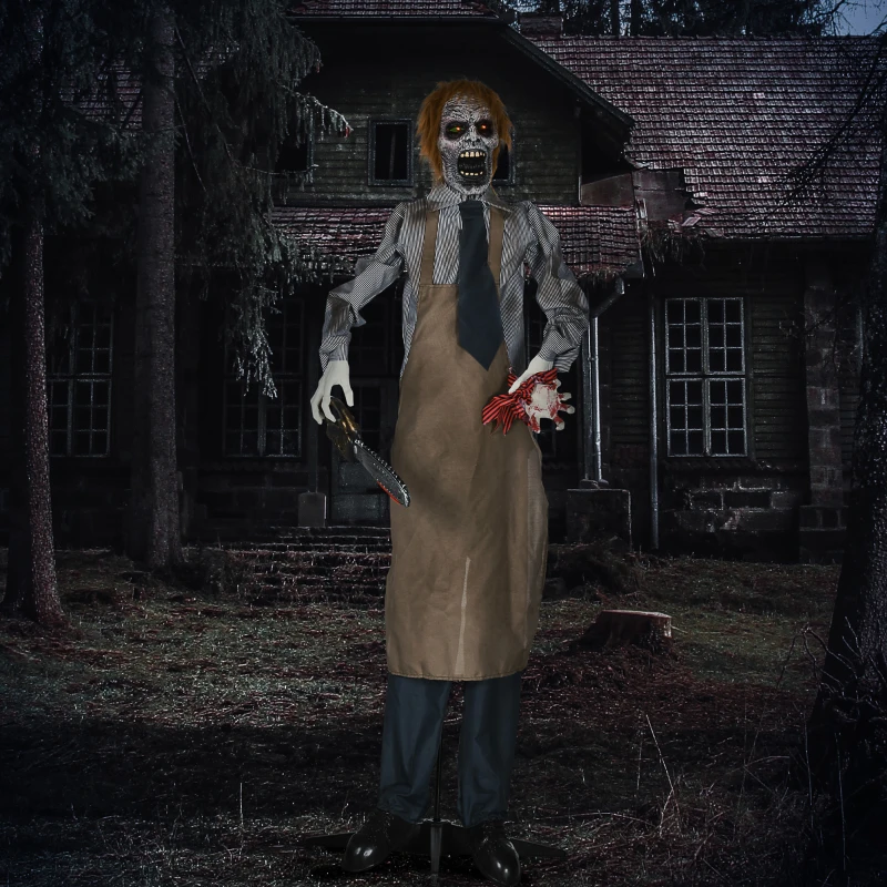 Dekoracja HOMCOM na Halloween, Morderca z Piłą Łańcuchową, Ruchoma, Dźwięk Piły, Automatyczne Włączanie, 1,70 m