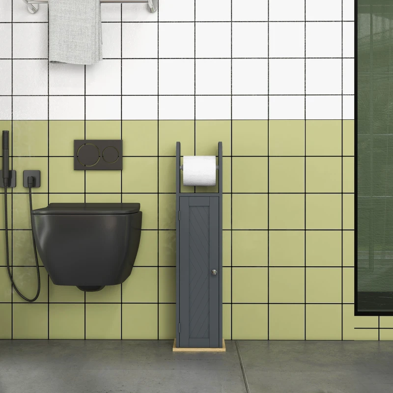 kleankin Mobiletto Bagno con Barra e Armadietto a 3 Livelli Regolabili, in MDF e Truciolato, Grigio