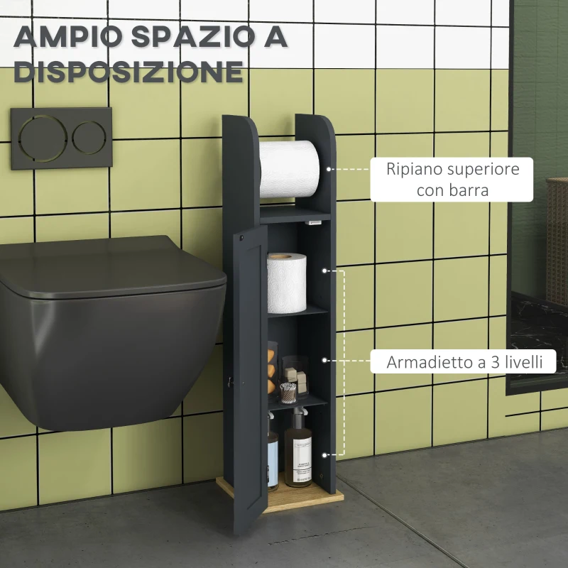 kleankin Mobiletto Bagno con Barra e Armadietto a 3 Livelli Regolabili, in MDF e Truciolato, Grigio