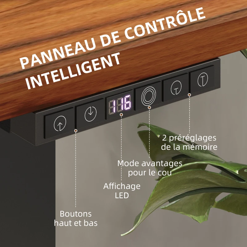 Vinsetto Bureau assis-debout électrique réglable en hauteur mode de spécifique acier 120 x 60 x 73-118 cm aspect bois et noir