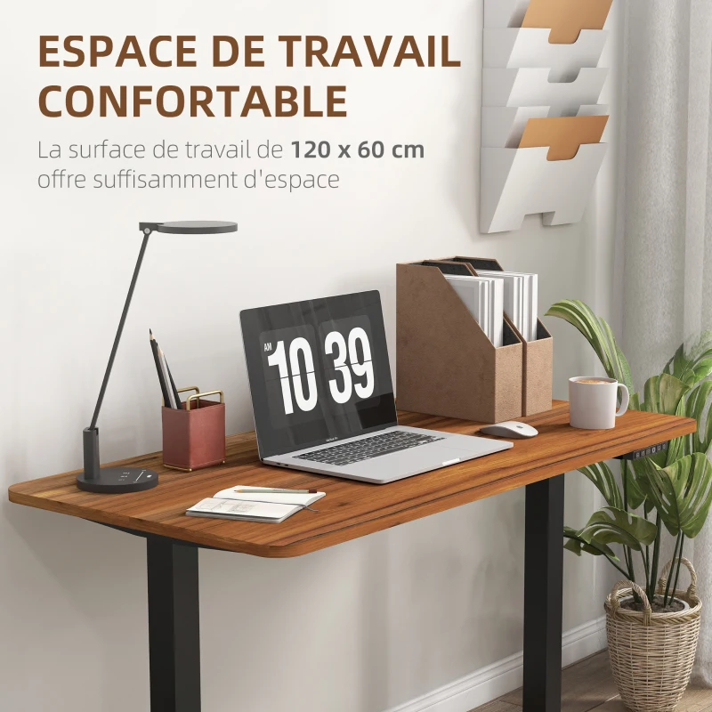 Vinsetto Bureau assis-debout électrique réglable en hauteur mode de spécifique acier 120 x 60 x 73-118 cm aspect bois et noir