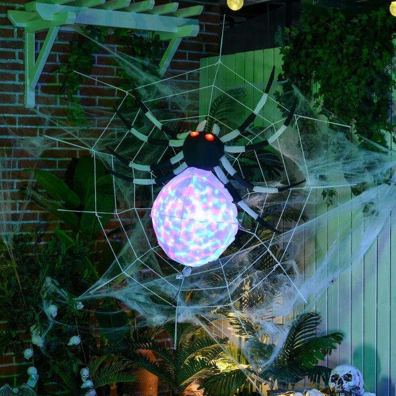 HOMCOM 5FT Long Halloween Inflatable Spider, Hanging Giant Spider with Colourful LED Light, Blow-Up Outdoor LED Garden Display for Lawn, Party