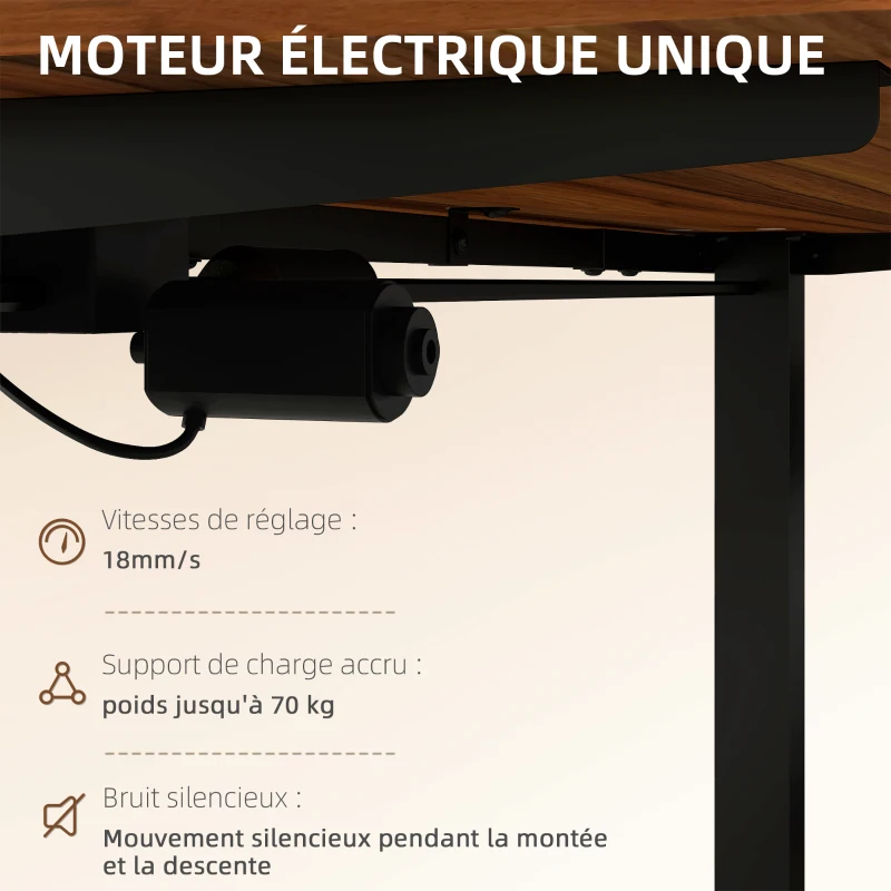 Vinsetto Bureau assis-debout électrique réglable en hauteur mode de spécifique acier 120 x 60 x 73-118 cm aspect bois et noir