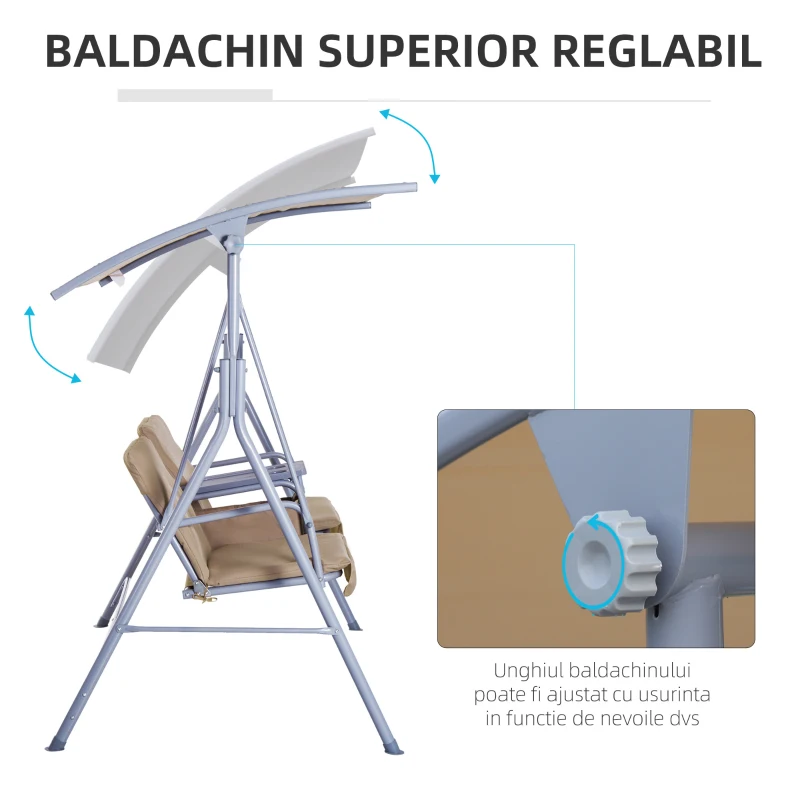 Outsunny Balansoar de Gradina 2 Locuri Separate, din Metal 175x112x165cm Bej