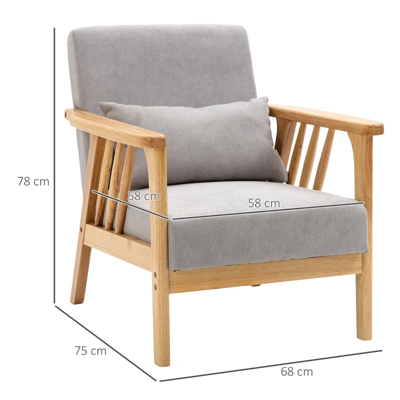 HOMCOM Fotoliu modern cu husa din catifea si structura din lemn, fotoliu pentru dormitor si sufragerie cu perna suplimentara, 68x75x78cm, gri