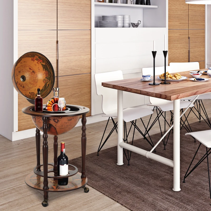 HOMCOM Bar in forma de Glob si Suport pentru bauturi fine, Minibar cu 3 roți