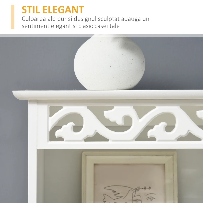 Homcom Coloana Baie Lemn Alb – 40×23×160 cm, Decor Sculptura Florala