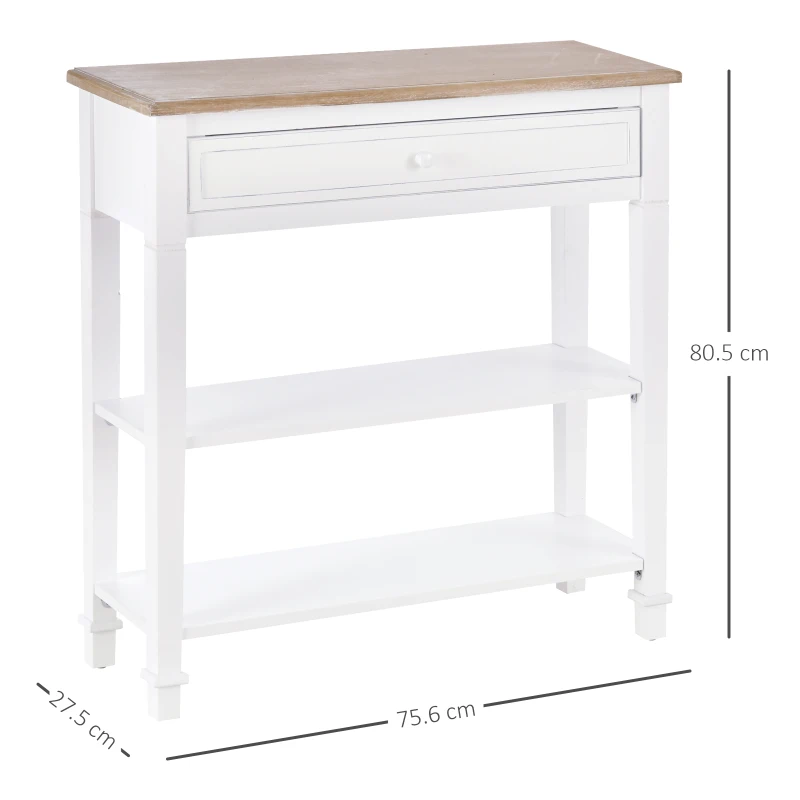 HOMCOM masa hol, cu sertar, lemn pin, 75.6x27.5x80.5cm, alb(m-3)