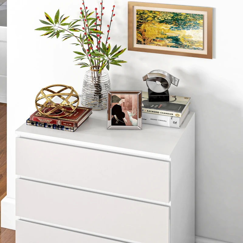 HOMCOM Comodă cu 4 Sertare, Organizator de Depozitare cu Ghidaje Metalice și Mânere cu Caneluri, 60x40x80 cm, Alb(m-9)