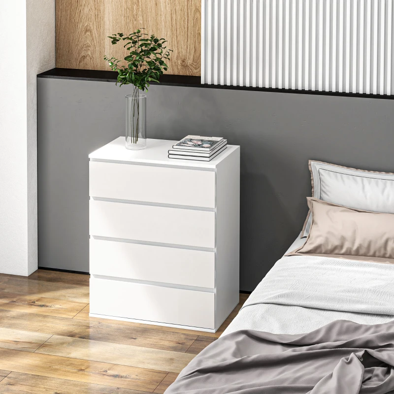 HOMCOM Comodă cu 4 Sertare, Organizator de Depozitare cu Ghidaje Metalice și Mânere cu Caneluri, 60x40x80 cm, Alb(m-2)