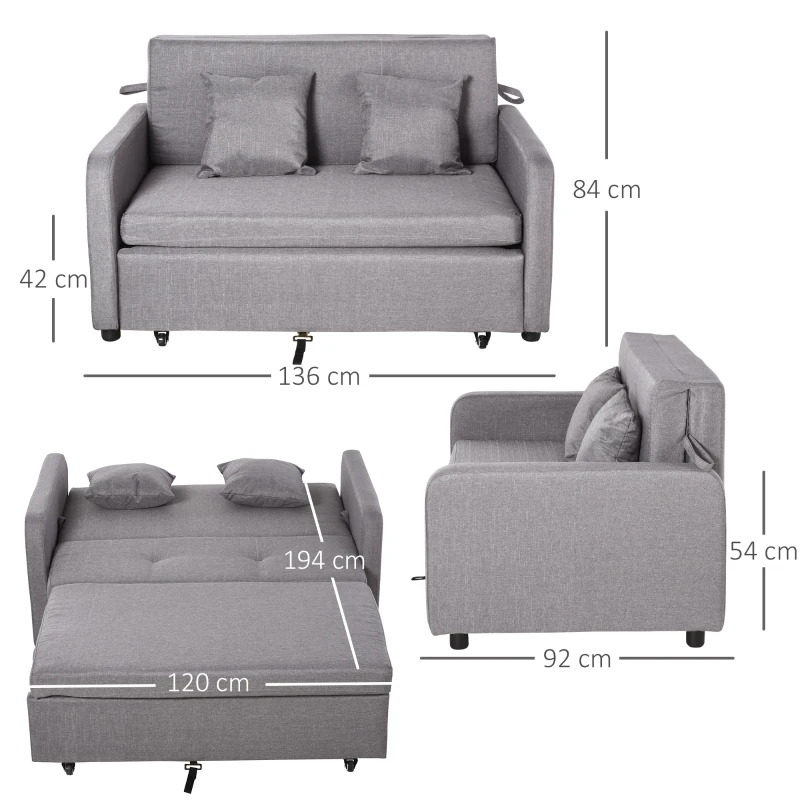 HOMCOM Canapea Extensibila cu Compartiment de Depozitare si Design Modern din In, Gri(m-3)