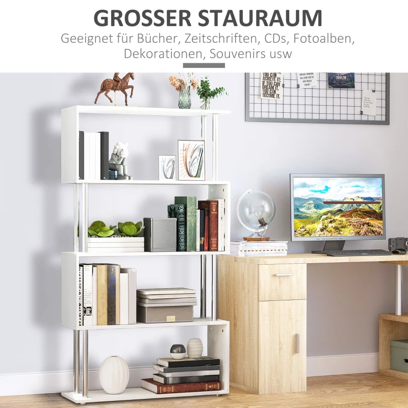 HOMCOM Standregal 4 Fächer Raumteiler Eckregal Wandregal Büroregal Weiß 80x30x145 cm