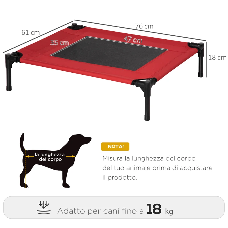 PawHut Saltea estivala pliabila pentru caini pana la 18kg de exterior si interior pat pentru animale 76x61x18cm rosu