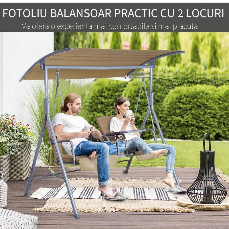 Outsunny Balansoar de Gradina 2 Locuri Separate, din Metal 175x112x165cm Bej