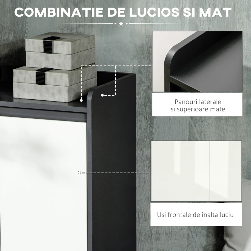 HOMCOM Dulap de incaltaminte pentru intrare din PAL pentru  24 Perechi de Pantofi cu Rafturi Reglabile pe 3 Niveluri, 90x32x100 cm, Gri si Alb