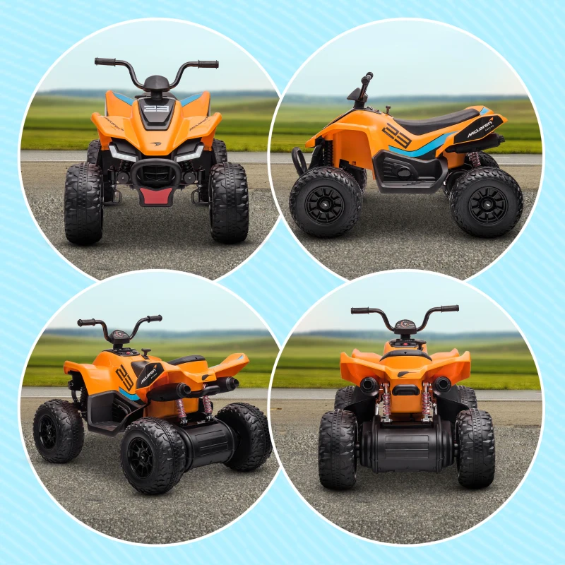 HOMCOM ATV Electric de 12V pentru Copii cu Pornire Lentă, Faruri, MP3 și Roți cu Suspensie, 107x71x73,5 cm, Portocaliu(m-8)