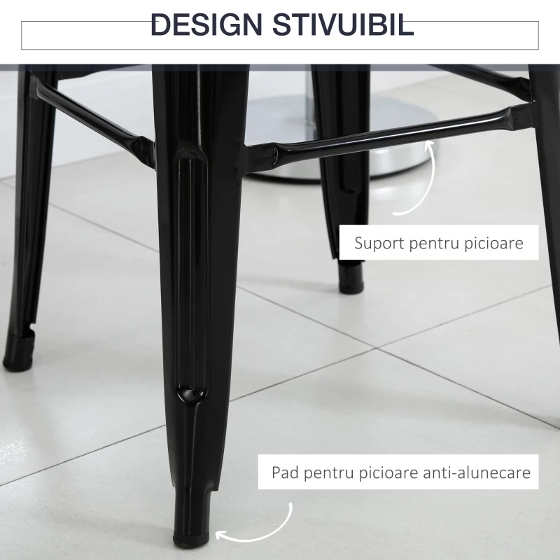 HOMCOM Scaun Metalic Solid si Stivuibil, 44x46x116 cm, negru