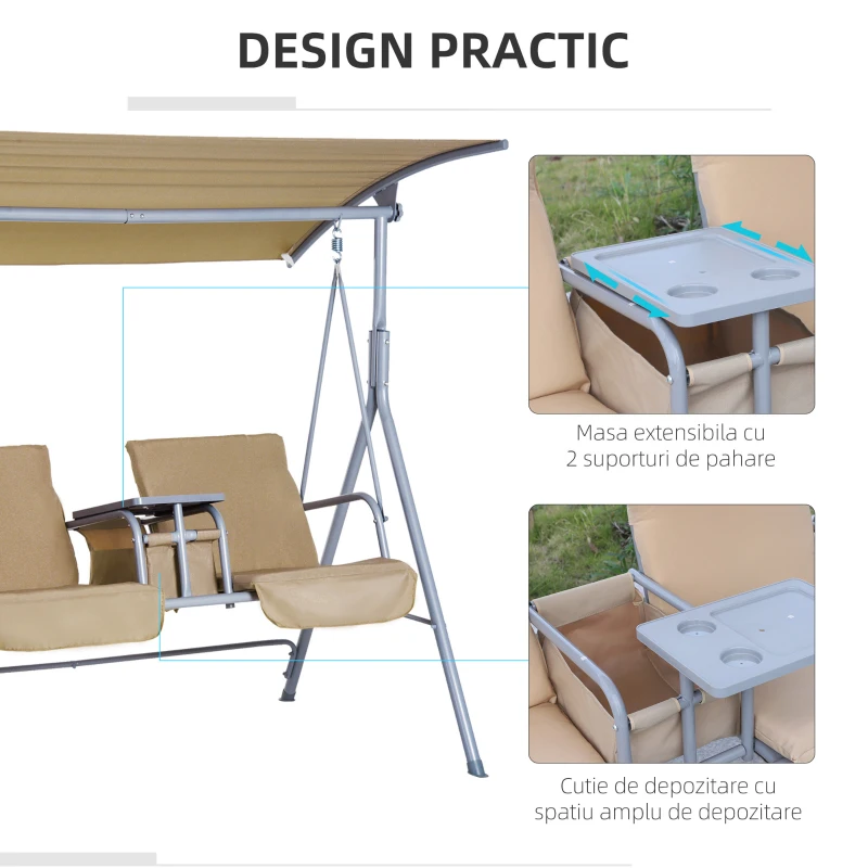 Outsunny Balansoar de Gradina 2 Locuri Separate, din Metal 175x112x165cm Bej