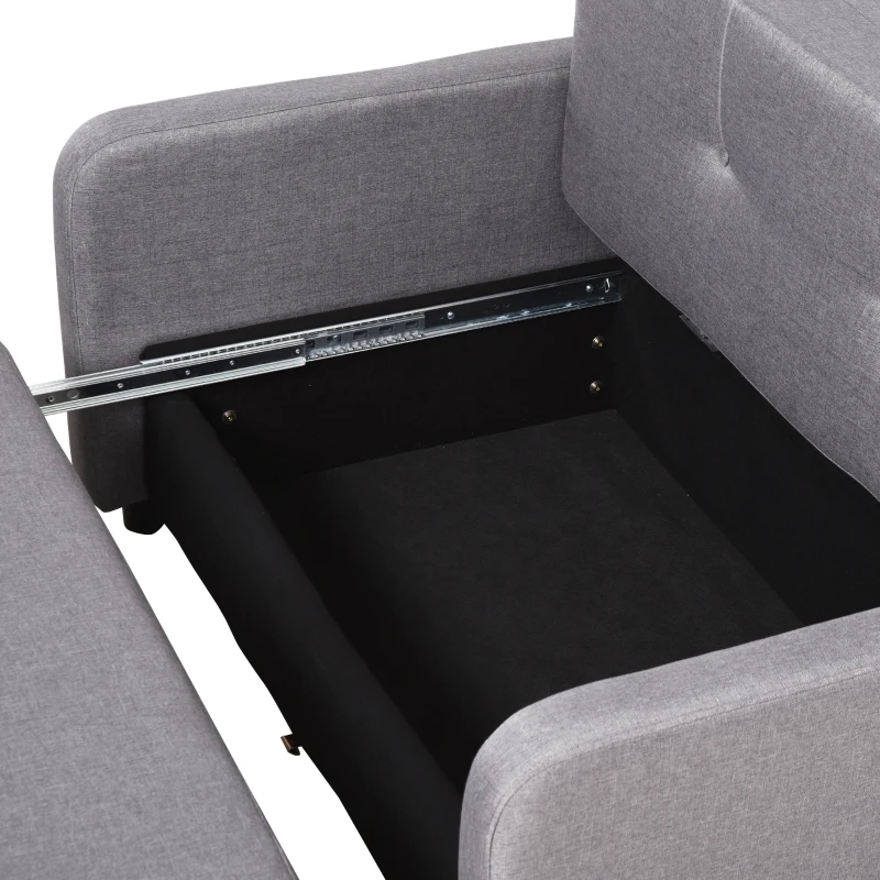 HOMCOM Canapea Extensibila cu Compartiment de Depozitare si Design Modern din In, Gri(m-9)
