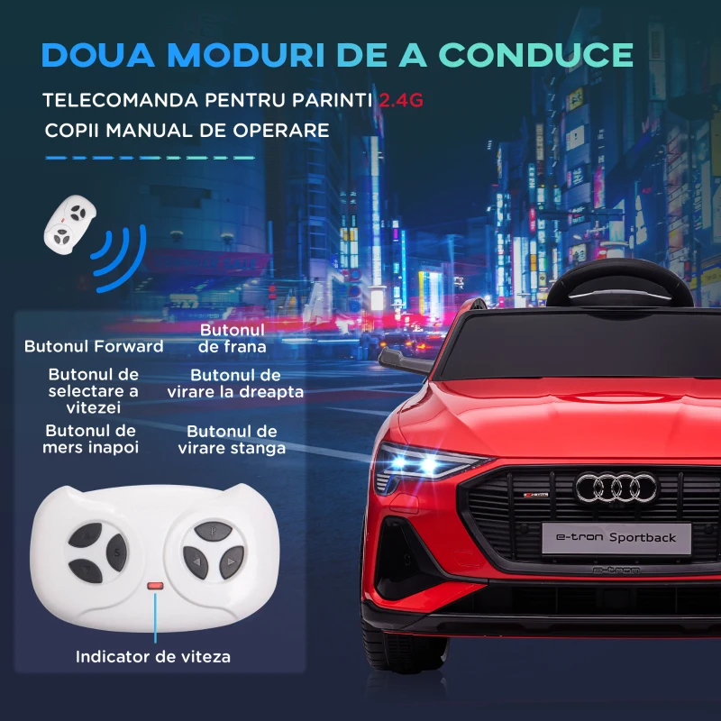 HOMCOM Masina sport electrica pentru copii 3-5 ani, jucarie cu motor 12V alimentat cu doua baterii, Rosu