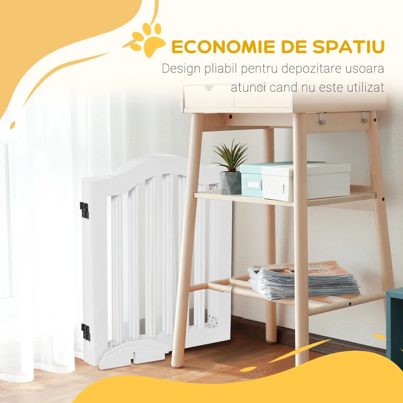 Pawhut Bariera Caini – 3 Sectiuni Pliabile din Lemn Alb