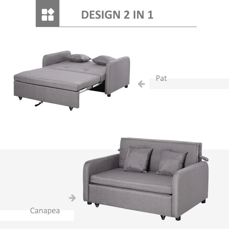HOMCOM Canapea Extensibila cu Compartiment de Depozitare si Design Modern din In, Gri(m-5)