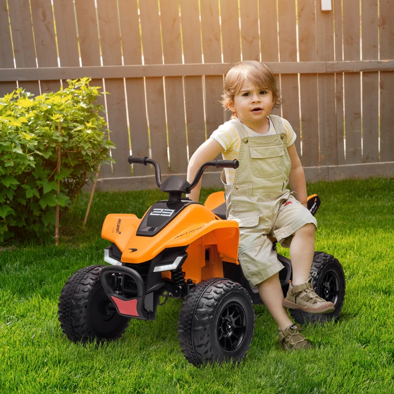 HOMCOM ATV Electric de 12V pentru Copii cu Pornire Lentă, Faruri, MP3 și Roți cu Suspensie, 107x71x73,5 cm, Portocaliu(m-2)