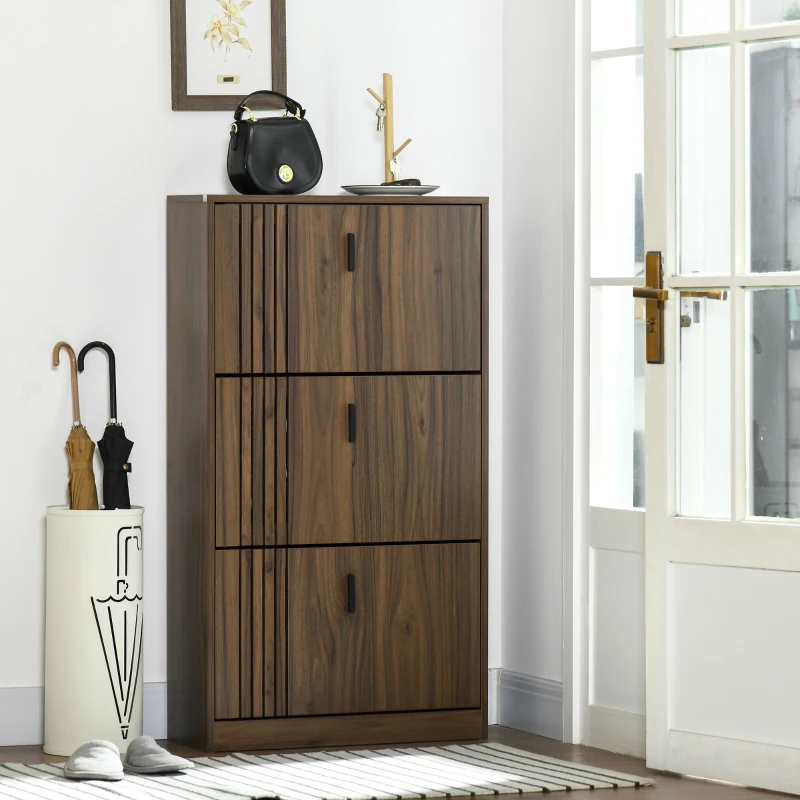 HOMCOM Dulap pentru Pantofi, Organizator de Pantofi cu 3 Sertare si Rafturi Reglabile pentru 18 Perechi, 63x24x117 cm, Nuc