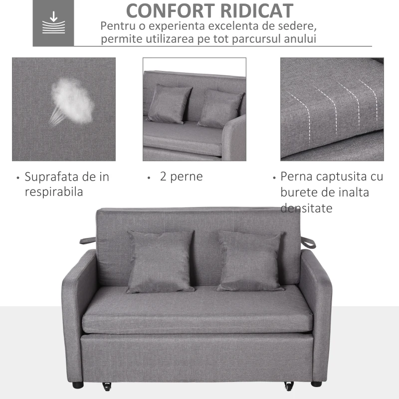 HOMCOM Canapea Extensibila cu Compartiment de Depozitare si Design Modern din In, Gri(m-4)
