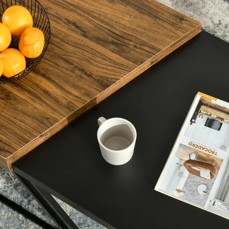 HOMCOM Set 2 Masute de Cafea din PAL si Otel in Stil Industrial, Masa Neagra 80x60x42 cm si Masa Maro 60x60x46 cm