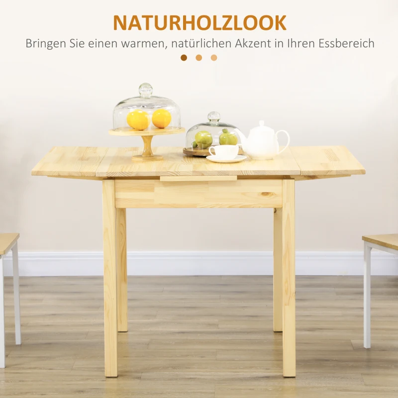HOMCOM Massief houten eettafel, opklapbare tafel, uitbreidbaar, naturel