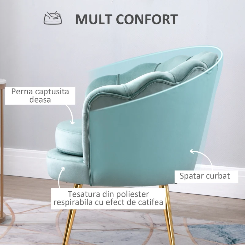 HOMCOM Fotoli vintage cu design din Catifea, 76x76x74cm, Verde