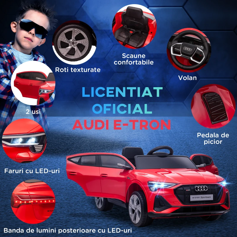 HOMCOM Masina sport electrica pentru copii 3-5 ani, jucarie cu motor 12V alimentat cu doua baterii, Rosu
