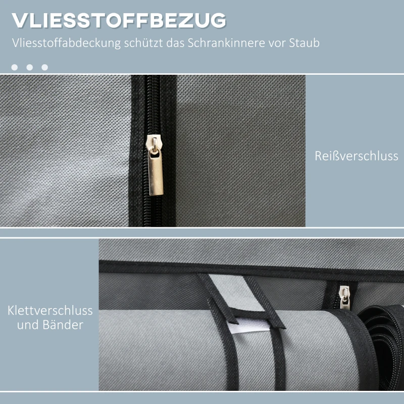 HOMCOM Schrank aus Stoff, Aufbewahrungslösung, 4 Regale,  2 Kleiderstangen, Grau