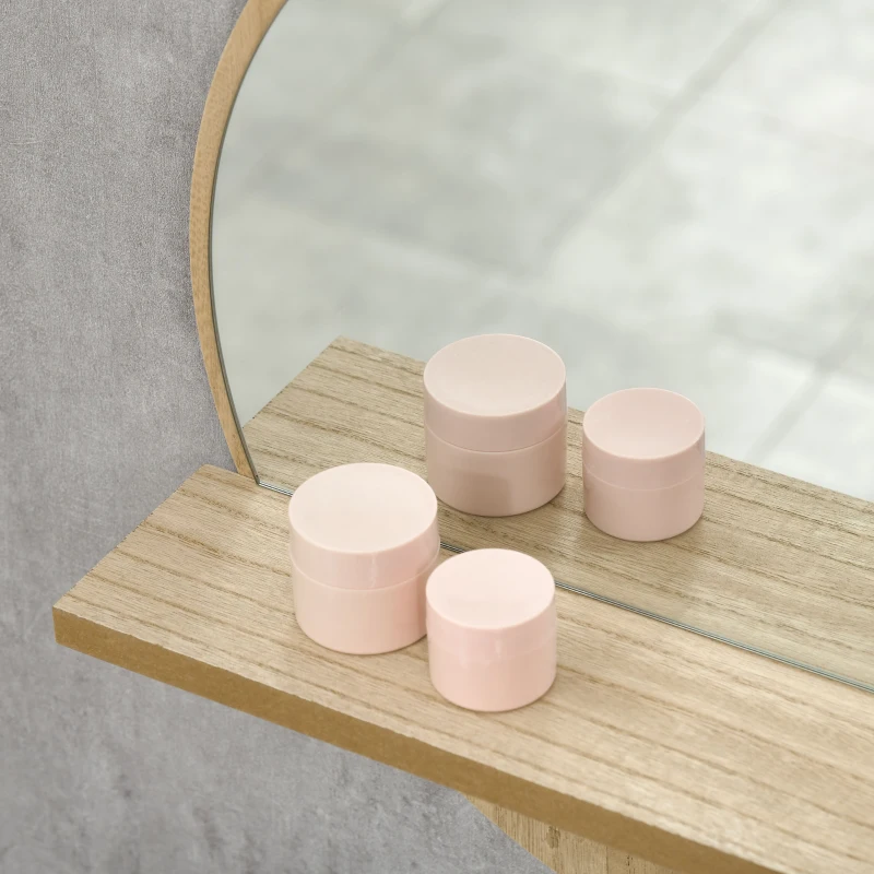 kleankin Oglindă de Baie Rotundă din PAL și Sticlă cu Raft pentru Depozitare și 2 Cârlige pentru Fixare, Ø45x10 cm, Lemn Natural