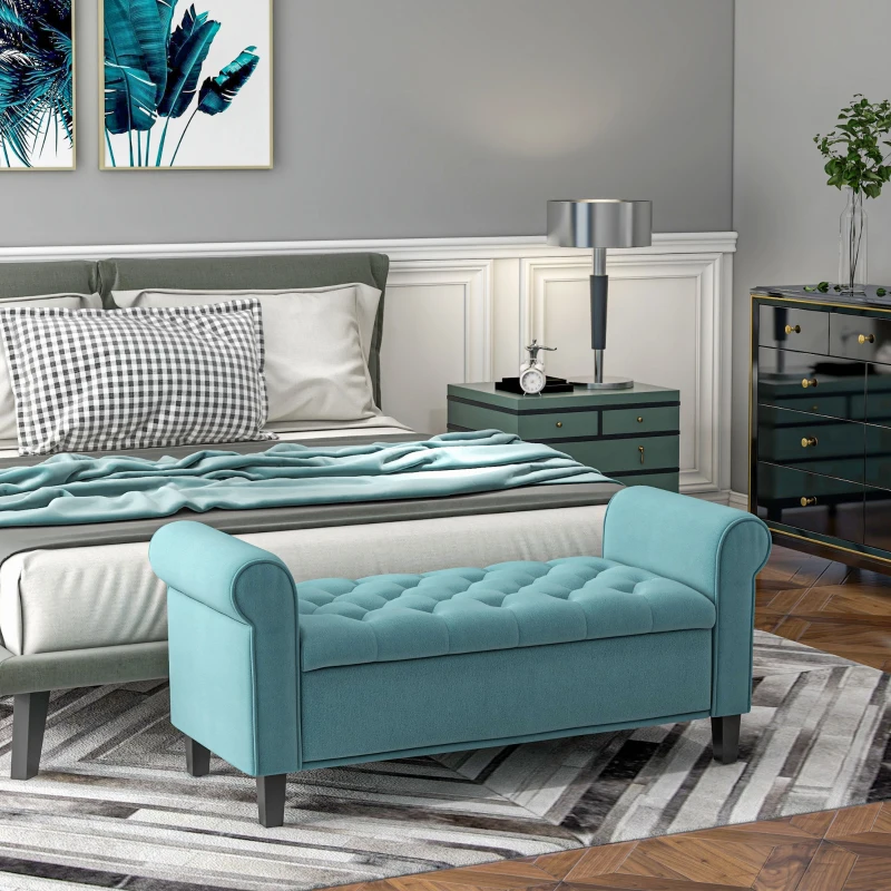 HOMCOM Vintage-design zitbank, zitbank met opbergruimte, fluweel-look, groen(m-2)