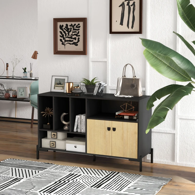 HOMCOM Mobiletto da Salotto a Doppia Anta con 5 Ripiani aperti in Truciolato, 120x40x74cm