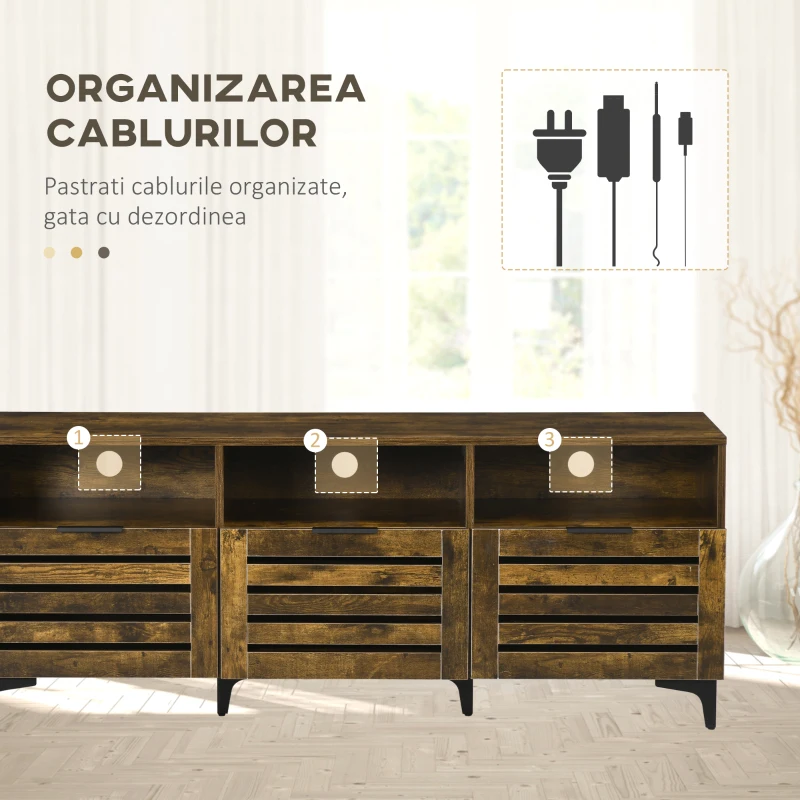 HOMCOM Comoda TV pentru televizoare cu diagonala de pana la 65'', consola TV cu sertar, usi si rafturi de depozitare pentru sufragerie, dormitor, maro rustic