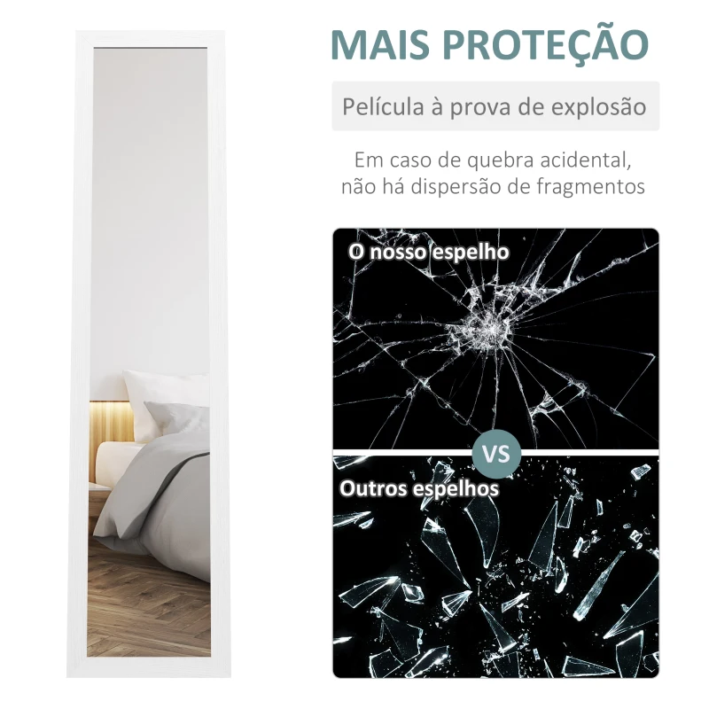 HOMCOM Espelho de Pé 37x155 cm Espelho de Corpo Inteiro Espelho de Parede Retangular com Estrutura de Madeira Branco