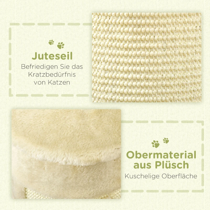 PawHut Kratzbaum mit Spielzeug, inkl. 2 Bälle. weicher Plüsch, 34 cm x 25,5 cm x 58 cm, Cremeweiß