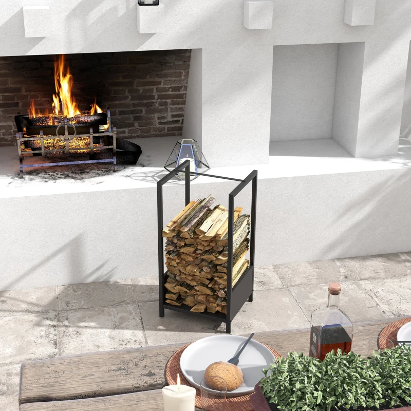 Outsunny Haardhoutrek Brandhoutrek tot 50 kg Metaal Binnen & Buiten Zwart 39x35x76 cm