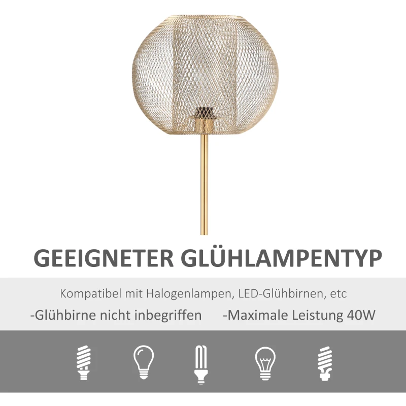 HOMCOM Stehlampe Wohnzimmer Stehleuchte 40W Standleuchte mit E27 Fassung Metallgitter Schirm Schlafzimmer Vintage Gold 35 x 150 cm